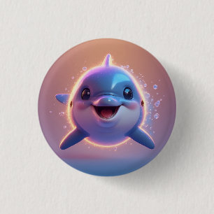 Adorable Cartoon Dolphin 1 Inch Round Button