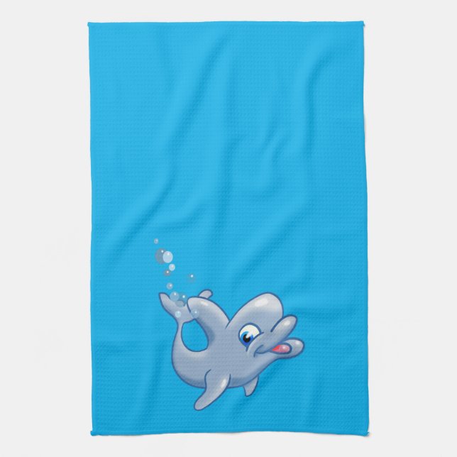 Adorable Cartoon Dolphin Kitchen Towel (Vertical)