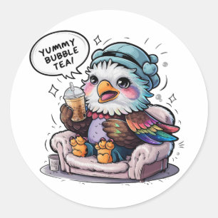 Adorable Cartoon Eagle: Cozy, Kawaii Vibes Classic Round Sticker