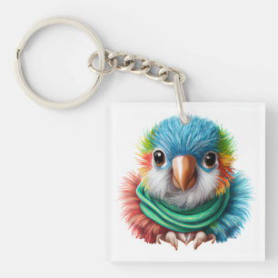 Adorable Cartoon Fluffy Happy Baby Parrot   Keychain
