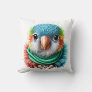 Adorable Cartoon Fluffy Happy Baby Parrot Photo P Throw Pillow