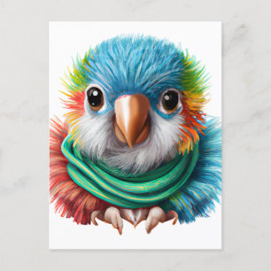 Adorable Cartoon Fluffy Happy Baby Parrot   Postcard