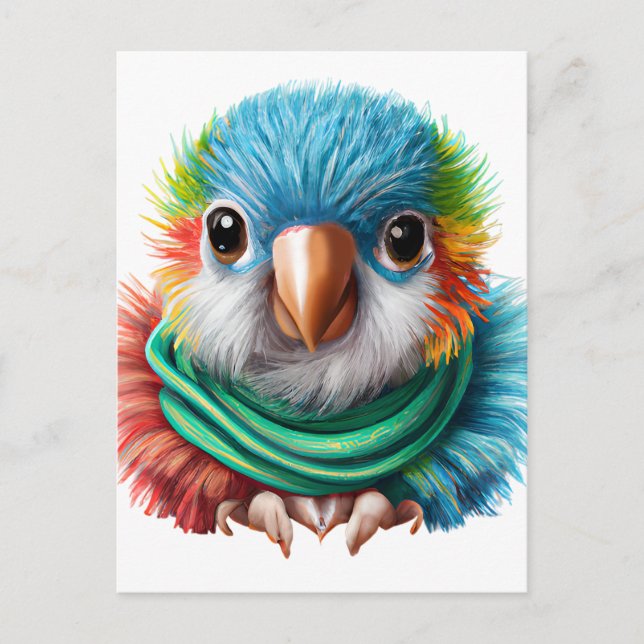 Adorable Cartoon Fluffy Happy Baby Parrot   Postcard (Front)