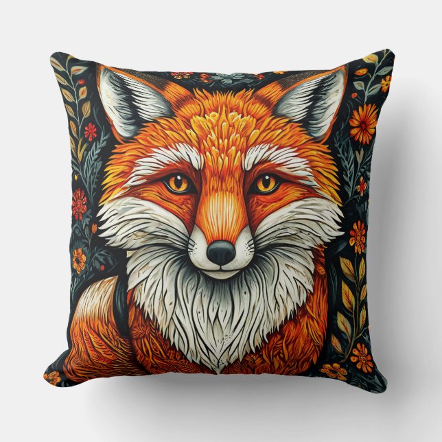 Adorable Cartoon Fox Sitting Throw Pillow (Front)