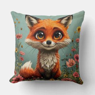 Adorable Cartoon Fox Throw Pillow