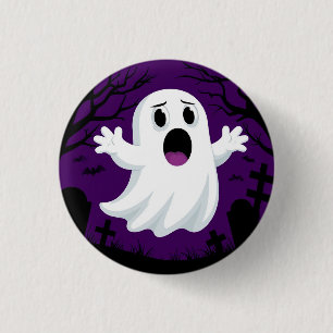 Adorable Cartoon Ghost in Spooky Halloween 1 Inch Round Button