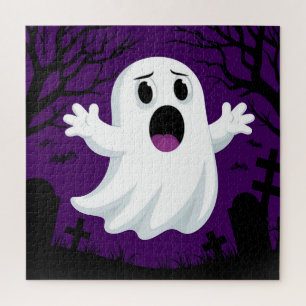Adorable Cartoon Ghost in Spooky Halloween Jigsaw Puzzle