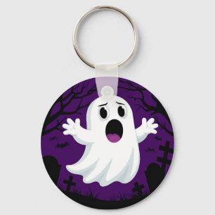 Adorable Cartoon Ghost in Spooky Halloween Keychain