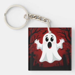 Adorable Cartoon Ghost in Spooky Halloween Keychain
