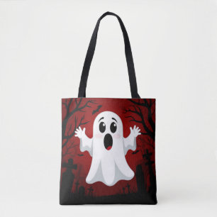 Adorable Cartoon Ghost in Spooky Halloween Tote Bag