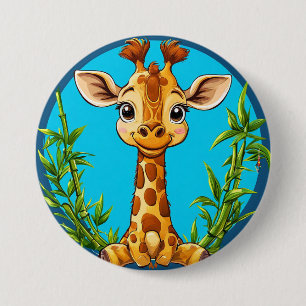 Adorable Cartoon Giraffe With Bamboo 3 Inch Round Button