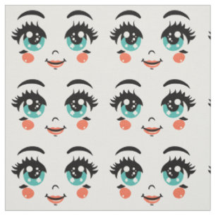Adorable cartoon girl doll happiness face art fabric