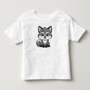 Adorable Cartoon Grey Wolf Character Toddler T-shirt