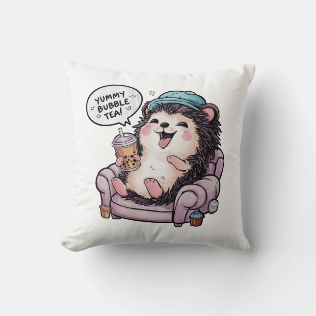 Adorable Cartoon Hedgehog: Cozy, Kawaii Vibes Throw Pillow (Front)