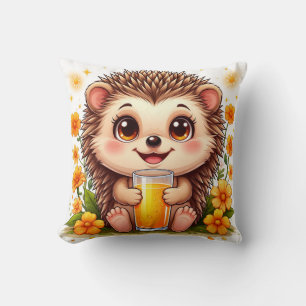 Adorable Cartoon Hedgehog Throw Pillow