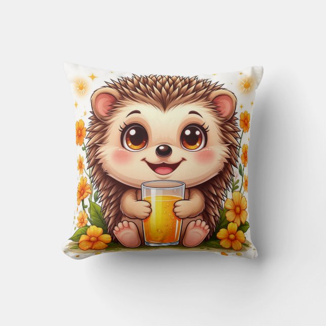 Adorable Cartoon Hedgehog Throw Pillow (Front)