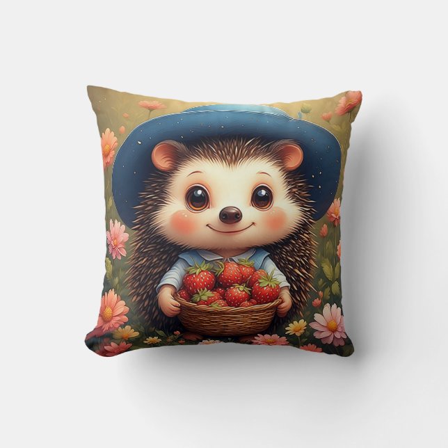 Adorable Cartoon Hedgehog Throw Pillow (Front)