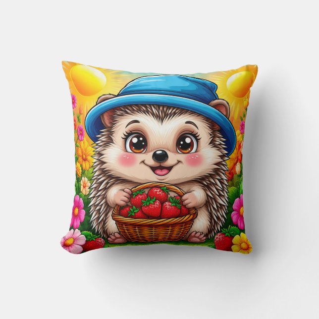 Adorable Cartoon Hedgehog Throw Pillow (Front)