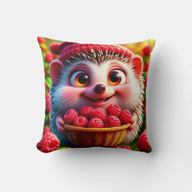 Adorable Cartoon Hedgehog Throw Pillow (Front)