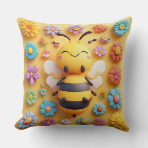 Adorable Cartoon Honey Bee Throw Pillow