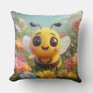 Adorable Cartoon Honey Bee Throw Pillow