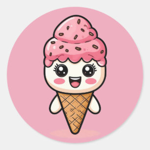 Adorable Cartoon Ice Cream Cone Classic Round Sticker
