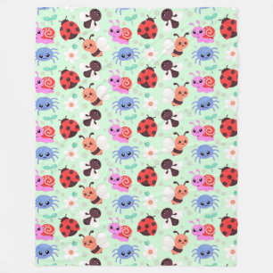 Adorable Cartoon Insects and Flowers Fleece Blanket