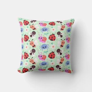 Adorable Cartoon Insects and Flowers Throw Pillow
