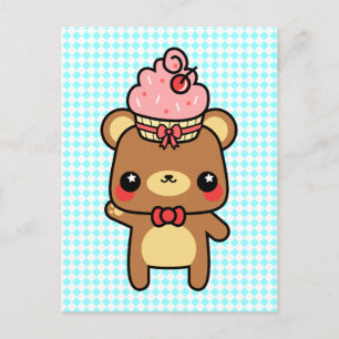 Adorable Cartoon Kawaii Bear Cupcake Postcard