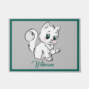 Adorable Cartoon Kitten Cat Personalize Welcome Doormat