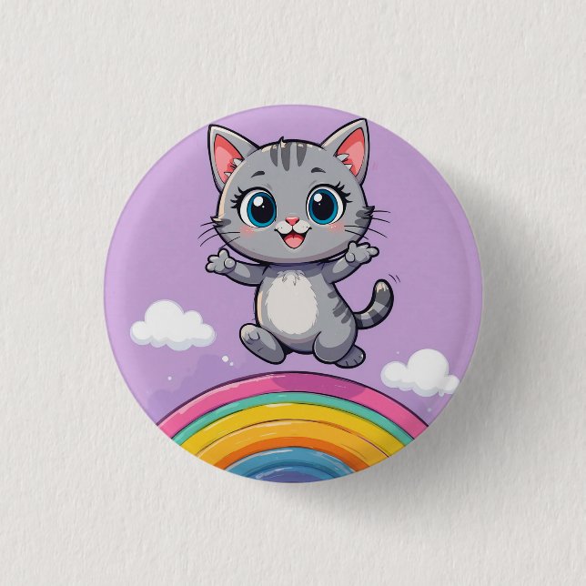 Adorable Cartoon Kitten Jumping Joyfully 1 Inch Round Button (Front)