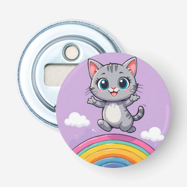Adorable Cartoon Kitten Jumping Joyfully Bottle Opener (Front)