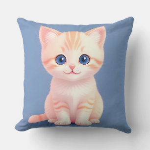 Adorable Cartoon Kitten With Blue Eyes Throw Pillow