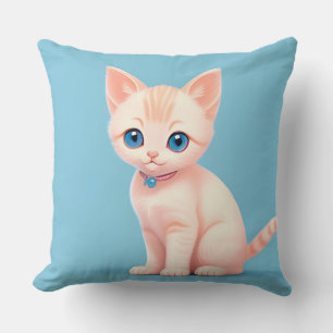 Adorable Cartoon Kitten With Blue Eyes Throw Pillow