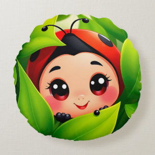 Adorable Cartoon Ladybug Round Pillow