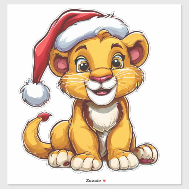 Adorable Cartoon Lion Cub Wearing a Santa Hat (Sheet)