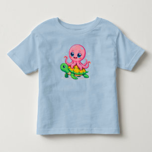 Adorable Cartoon Octopus Riding a Cute Turtle Toddler T-shirt