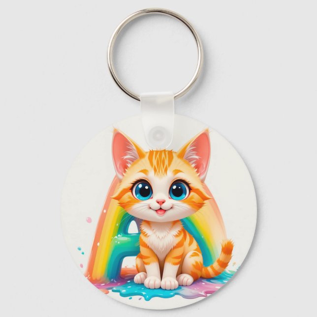Adorable Cartoon Orange Kitten Keychain (Front)