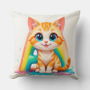 Adorable Cartoon Orange Kitten Throw Pillow