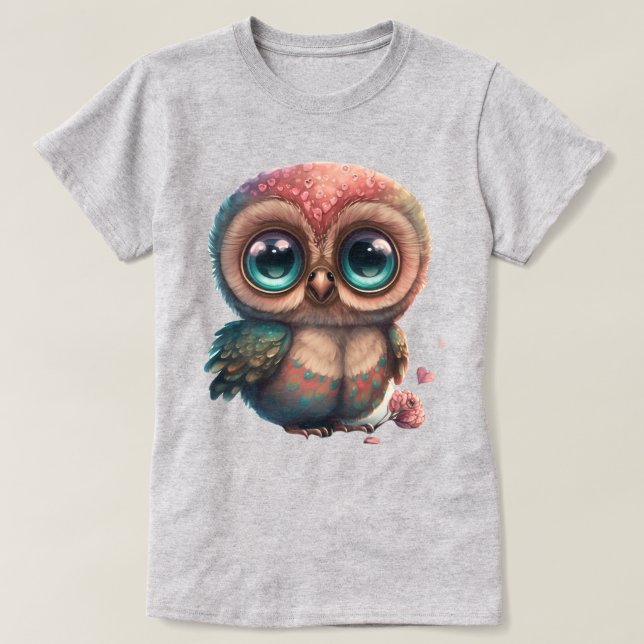 Adorable Cartoon Owl With Big Eyes and Heart  T-Shirt (Design Front)