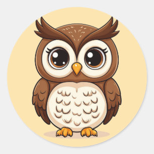 Adorable Cartoon Owl With Big Eyes Classic Round Sticker