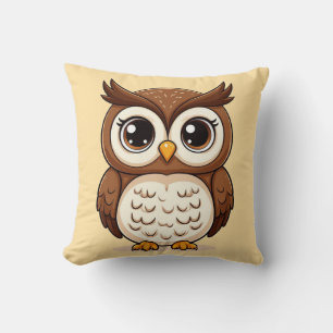 Adorable Cartoon Owl With Big Eyes Throw Pillow