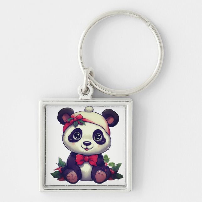 Adorable cartoon panda for Festive seasons  Keychain (Front)