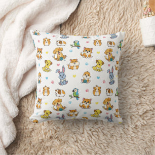 Adorable Cartoon Pet Pattern Throw Pillow