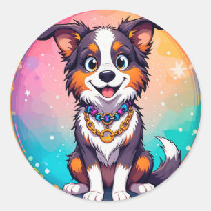 Adorable Cartoon Puppy with Bright Eyes Classic Round Sticker