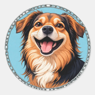 Adorable Cartoon Puppy with Bright Eyes Classic Round Sticker