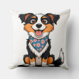 Adorable Cartoon Puppy With Floral Bandana Throw Pillow