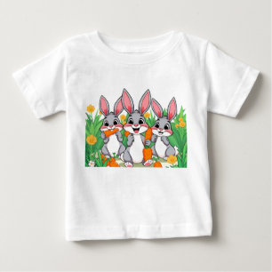 Adorable Cartoon Rabbits Eating Carrots T-Shirt 