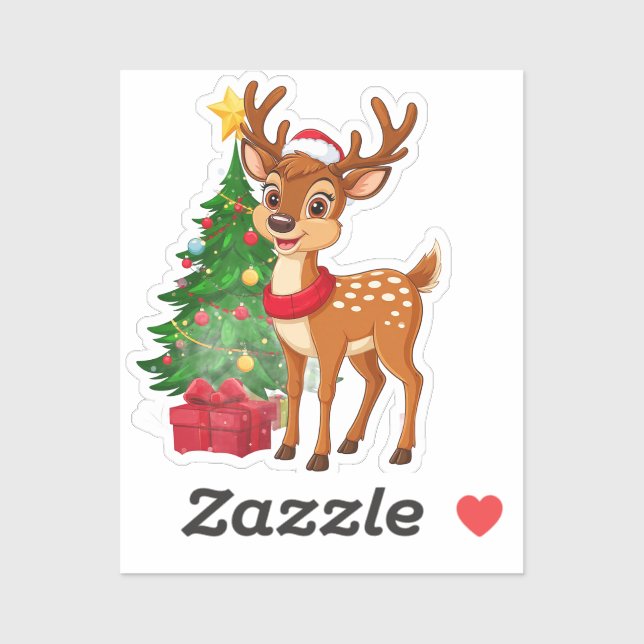 Adorable Cartoon Reindeer in Santa Hat (Sheet)