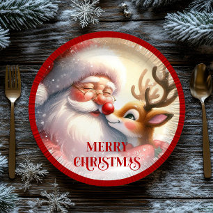 Adorable Cartoon Santa Rudolph Christmas Plates